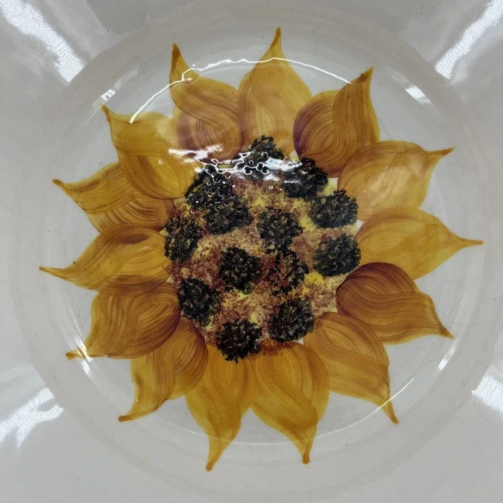 Weiss Sunflower Large Bowl Pasta Server Hand Painted Salad Vegetable Dish Brazil